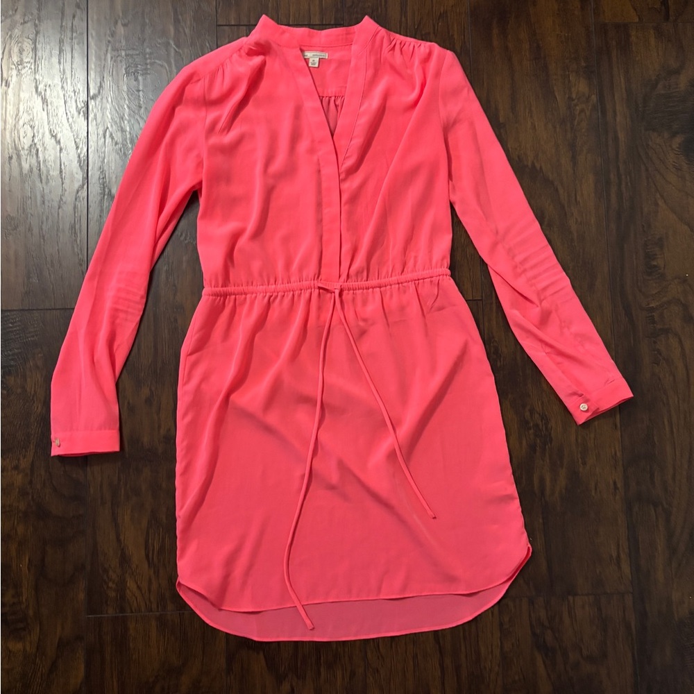 GAP XS Hot Pink Long-Sleeve Semi Sheer Dress